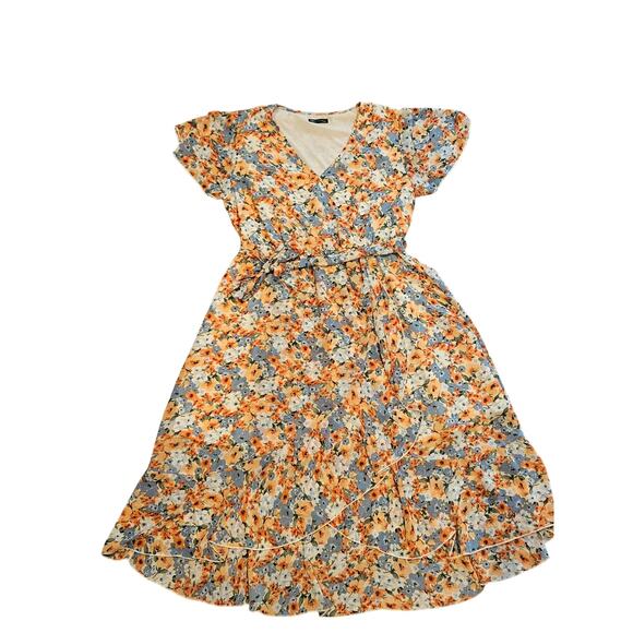 Pretty garden wrap ruffle dress womens xxl plus 2x orange cottage floral midi - Picture 2 of 9